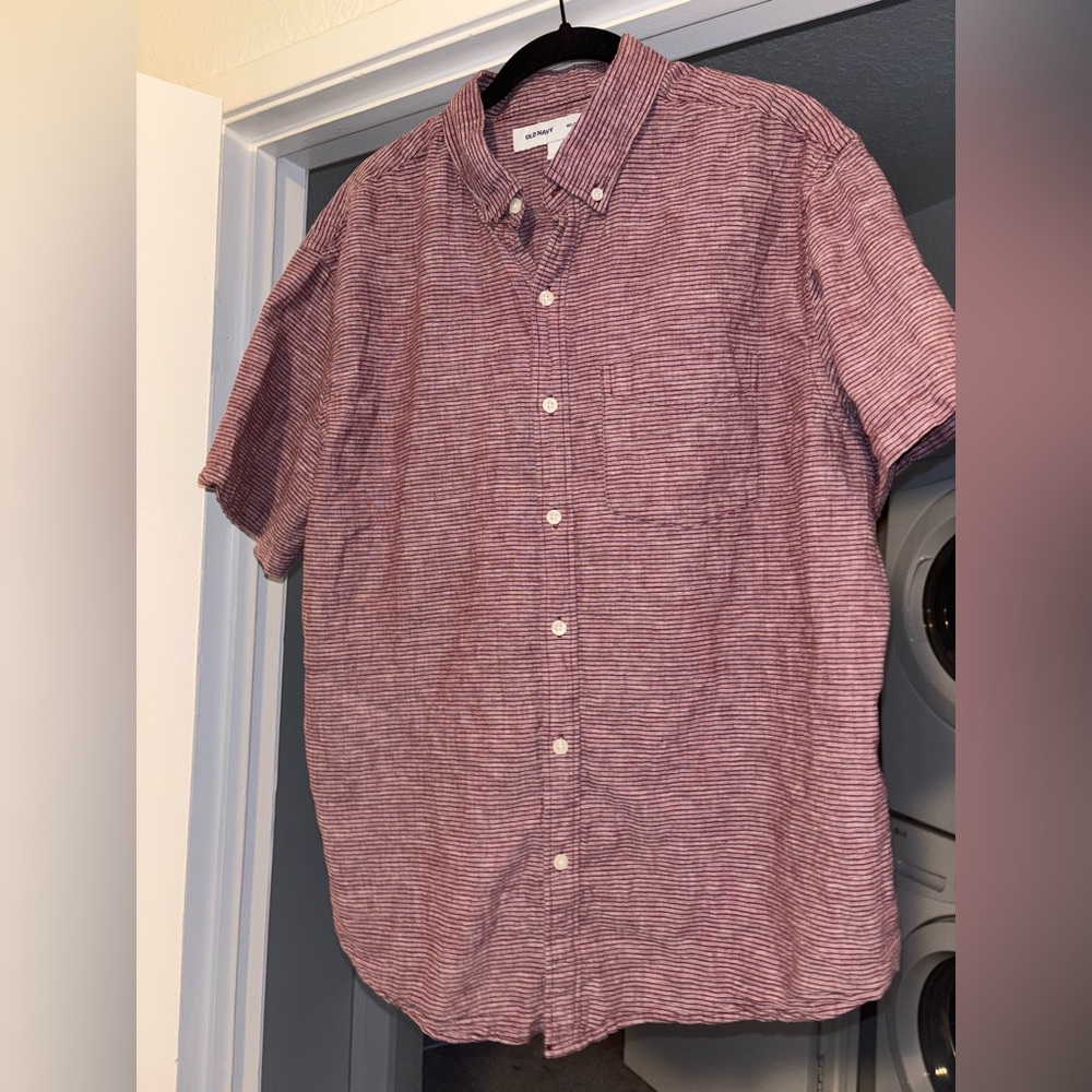 Old Navy Men's Casual Button-Down Shirt - Burgundy Stripes